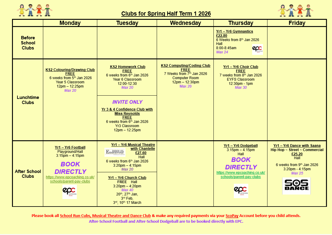Spring Term 1 2026 Clubs List